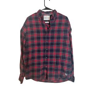 Weatherproof Men’s Red Green Navy Plaid Cotton Button Down Shirt Size Medium